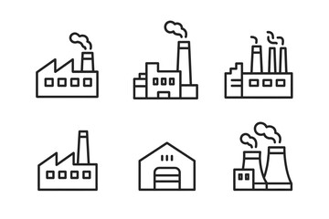 Industrial icons: factory, warehouse, and power plant in minimalist design