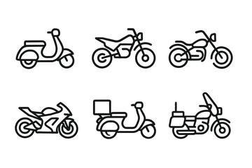 Obraz premium Collection of motorcycle and scooter line icons in minimalist style
