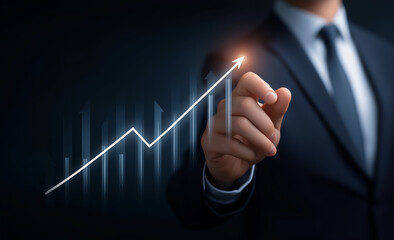 global business growth analysis and asset investment chart Business and Finance Up arrow Holographic economic chart, global economic trend analysis, financial graph analysis on virtual screen