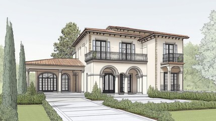 Naklejka premium Mediterranean Villa Architectural Design Rendering