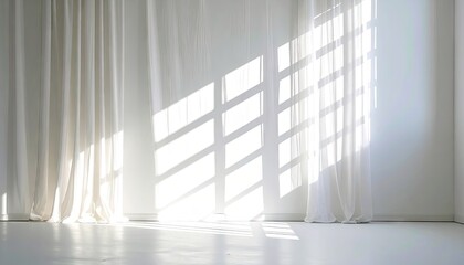 Fototapeta premium Sunlit Sheer Curtains in a Minimalist White Room