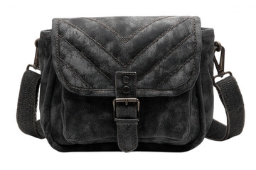 Naklejka premium Stylish dark gray quilted leather crossbody bag with buckle closure isolated on transparent background