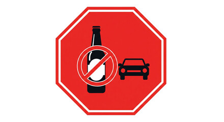 Vector illustration of a don't drink and drive warning sign, featuring a red stop symbol with a prohibited alcohol bottle and car icon for public safety