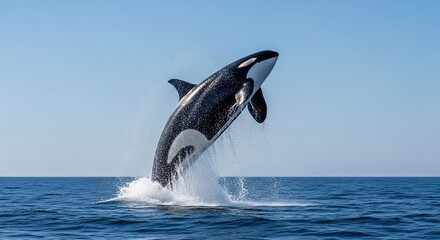 Fototapeta premium Majestic Orca Leaping Out of the Ocean Waters