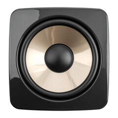 A stylish black studio speaker with a golden driver, showcasing a clean, modern design for high-quality audio