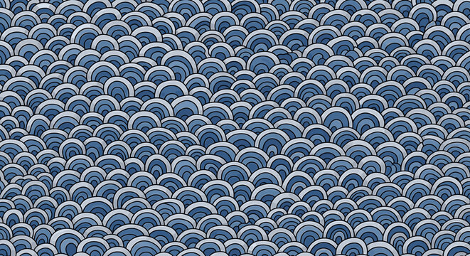 Seamless pattern of stylized blue and white wave-like shapes, creating a dense, textured background with a fluid, organic feel.