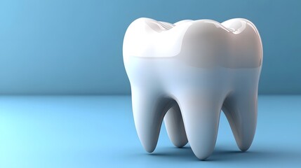 Realistic 3D model of a tooth on a blue background showcasing dental health and hygiene concepts