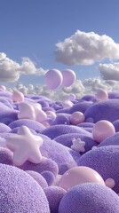 Fototapeta premium Hyper-realistic animation of lavender pearls forming a smooth beaded landscape at dusk