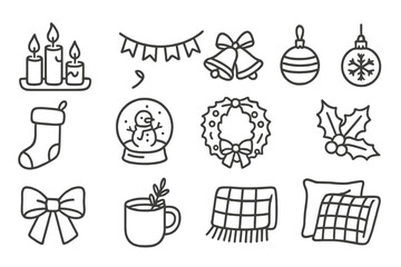 Festive collection of holiday decorations and symbols for winter celebrations