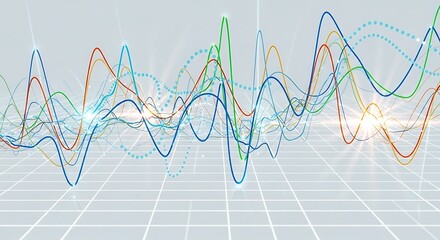 Abstract Colorful Waveforms on Grid Background