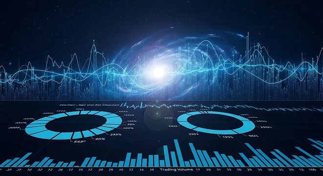 Abstract Financial Data Visualization with Galaxy Background - Powered by Adobe
