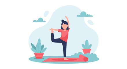 A woman maintains balance in a graceful yoga pose, symbolizing health, wellness, and mindful exercise. Ideal for fitness, lifestyle, and mental well-being themes.