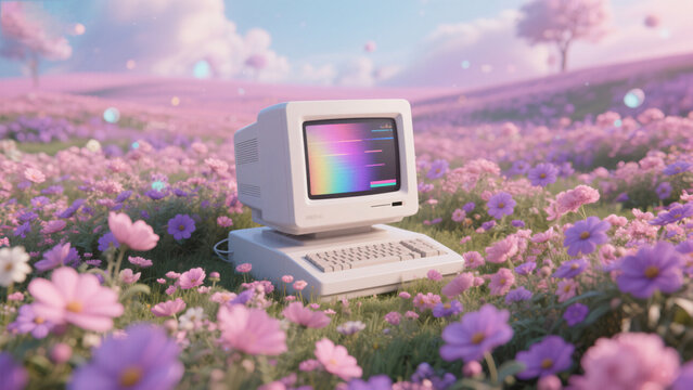 laptop on the meadow