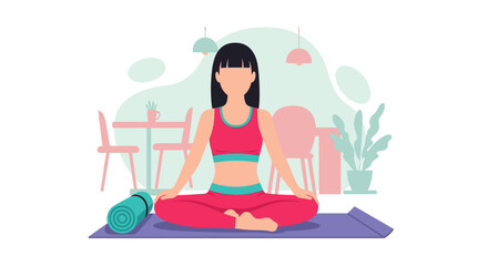 Woman meditating in a calm setting, promoting mindfulness, wellness, and a healthy lifestyle. Perfect for health, fitness, or relaxation concepts.