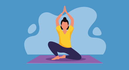 Fototapeta premium Woman practicing a balanced yoga pose on a mat, symbolizing peace, fitness, and a healthy lifestyle. Ideal for wellness and exercise concepts.