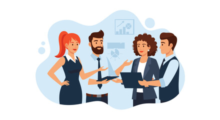 Diverse business team collaborating, discussing data and strategy. Ideal for concepts of teamwork, meeting, and professional development.