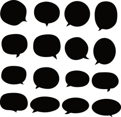 A round, loose blowout set characterized by its oval shape, rough texture, simplicity, and aesthetic appeal. The color is black. / ゆるい丸型の吹き出しセット 楕円形 ラフ シンプル 可愛い 黒