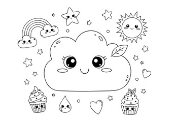 Adorable Kawaii Coloring Book for Children Cute Clouds, Rainbows, and Sweet Treats for Kids