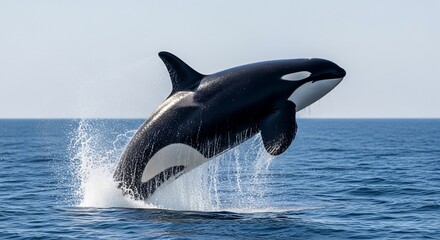 Obraz premium Orca Whale Leaping Out of Ocean Water