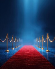 Red Carpet Entrance With Spotlight And Gold Poles