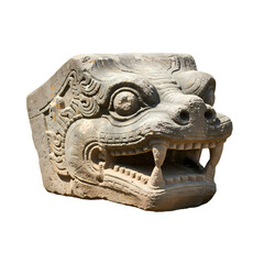 Ancient Stone Dragon Head: Mayan Sculpture Detail