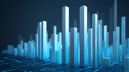 Obraz premium Futuristic 3D digital city with glowing blue skyscrapers and circuit-like ground representing smart technology and urban innovation 