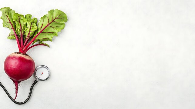 Healthy heart concept beetroot with stethoscope symbolizing good health