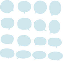 A round, loose blowout set characterized by its oval shape, rough texture, simplicity, and aesthetic appeal. The color is light blue. / ゆるい丸型の吹き出しセット 楕円形 ラフ シンプル 可愛い 水色