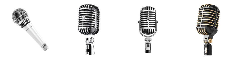 Fototapeta premium Classic Microphones Collection, Retro Style Isolated on White