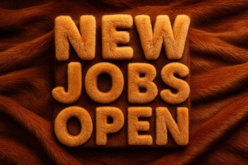 NEW JOBS OPEN announcement banner with a textured fur style, eye-catching retail promotion offer.