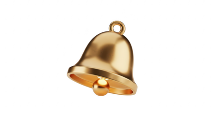 3d icon of golden bell isolated on transparent background, a festive symbol for christmas, holidays, and notifications, rendered in 3d for decorative designs