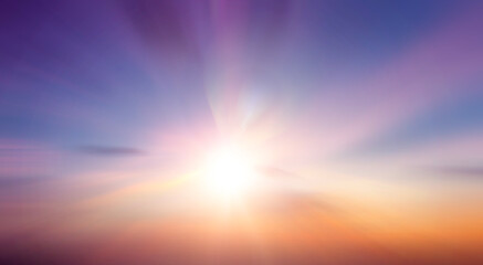 Sunset sky with clouds and rays of light. Abstract background.