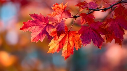 Autumn close up of colorful maple leaves
