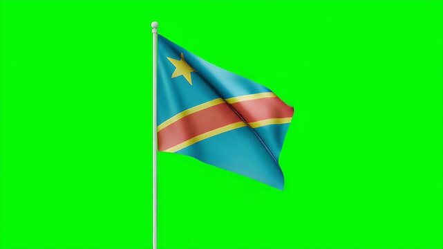 Democratic Republic of the Congo flag waving proudly on green screen, ideal for national events and patriotic projects