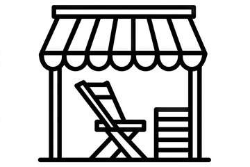Fototapeta premium Outline drawing of a small outdoor shop with a chair and table.