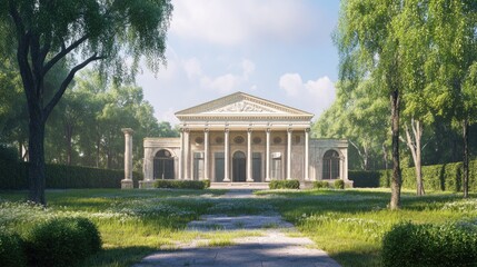 Obraz premium Neoclassical Mansion in a Serene Garden