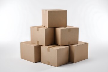 Obraz premium Stack of Sealed Cardboard Boxes for Moving or Storage