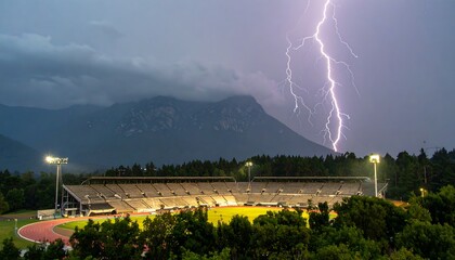Lightning Strike over Stadium/Mountains