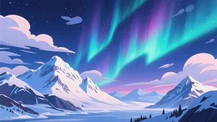 Fototapeta premium Aurora Borealis Over Snow-Capped Mountains