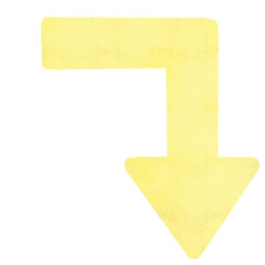 シンプルな水彩風の黄色の曲がる矢印のイラスト