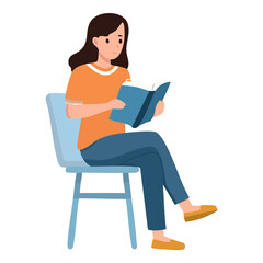 Woman Sitting on Chair Reading a Book Illustration