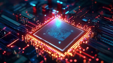 Cpu processing data on motherboard with futuristic lighting - Powered by Adobe