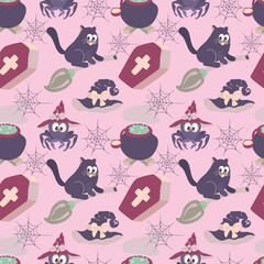 Cute Halloween Seamless Pattern Pink