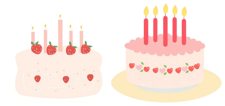 PNG Whimsical strawberry birthday cakes, element set on transparent background