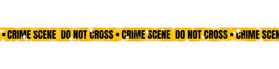 Grunge Caution Tape with "Crime Scene, Do not Cross" Text and White Paint Splatter - Isolated on Transparent Background