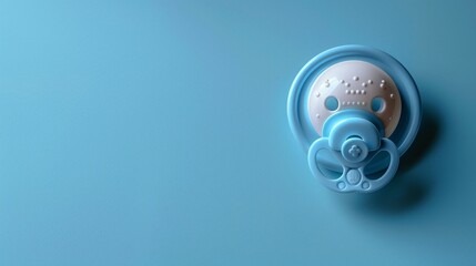 Fototapeta premium Close Up Blue Baby Pacifier on Light Blue Surface