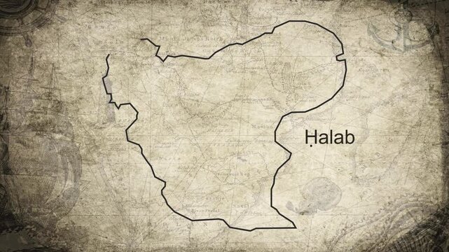 Halab Aleppo map drawn on a cartography background sheet of paper