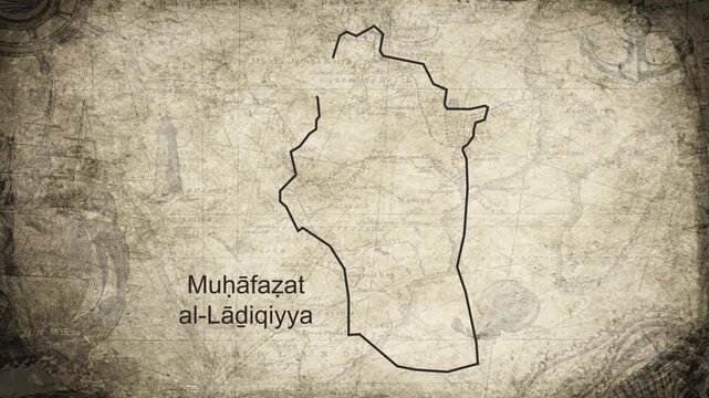 Latakia map drawn on a cartography background sheet of paper