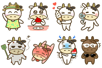 Cow Character "Ushiko" Summer Series – Full Body Pose Set (8 types)	