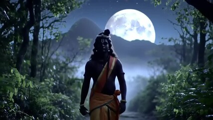 Warrior Walking Moonlit Forest. - Powered by Adobe